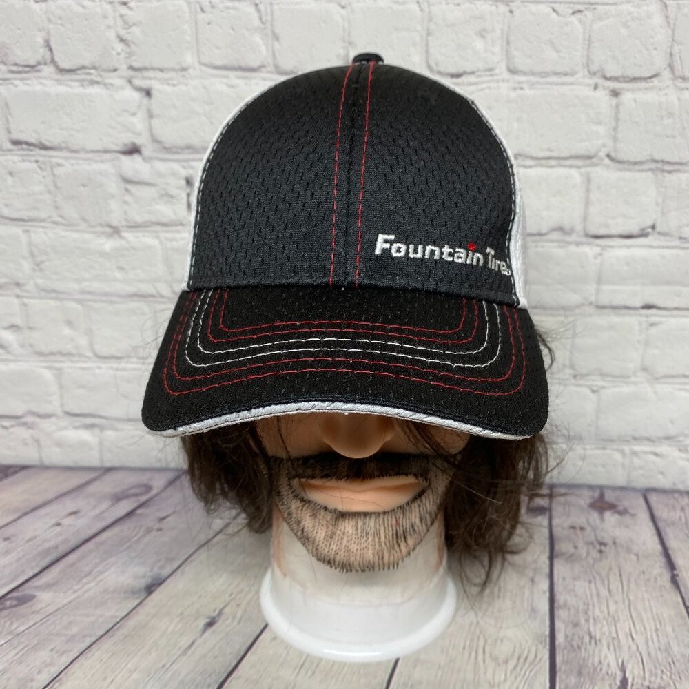 Fountain Tire Baseball Hat Mesh Cap Strap Back Black White Elite Sportswear